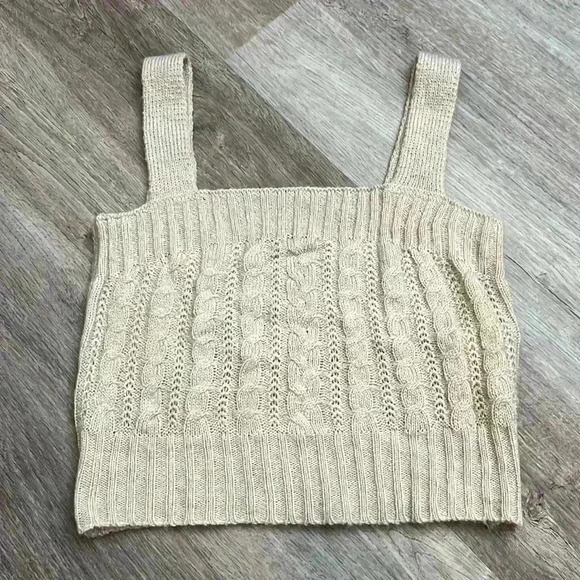 Tops - Beige Knitted Crop Tank top